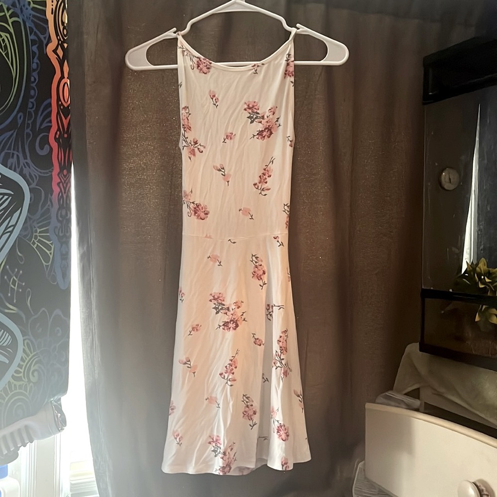 Open back white dress with pink flowers